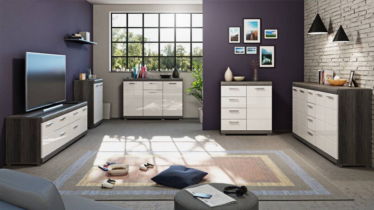 Kommode SCOUT Rauchsilber Nachbildung weiß Hochglanz B/H/T: ca. 165x85x37 cm