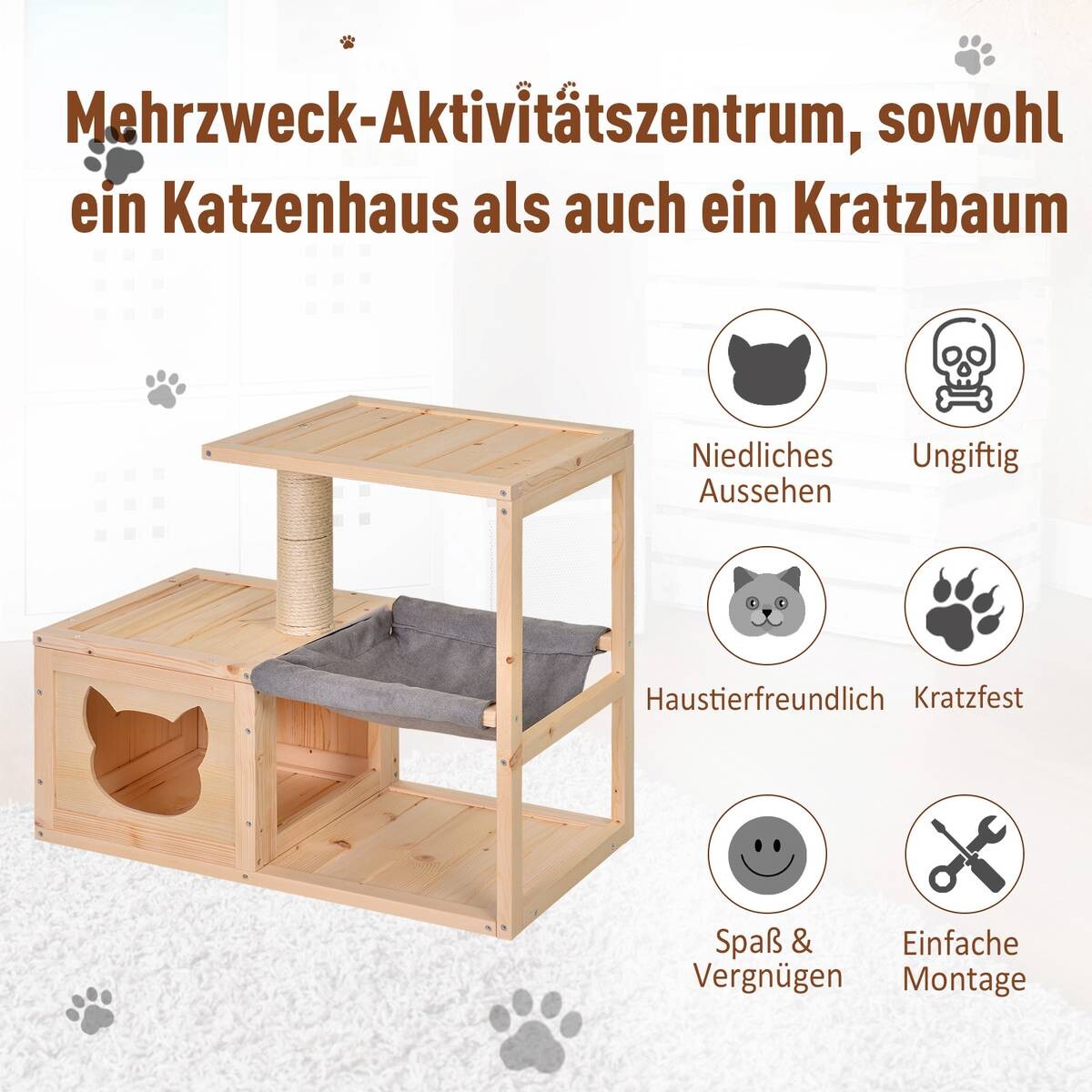 PawHut Katzenhaus natur Holz