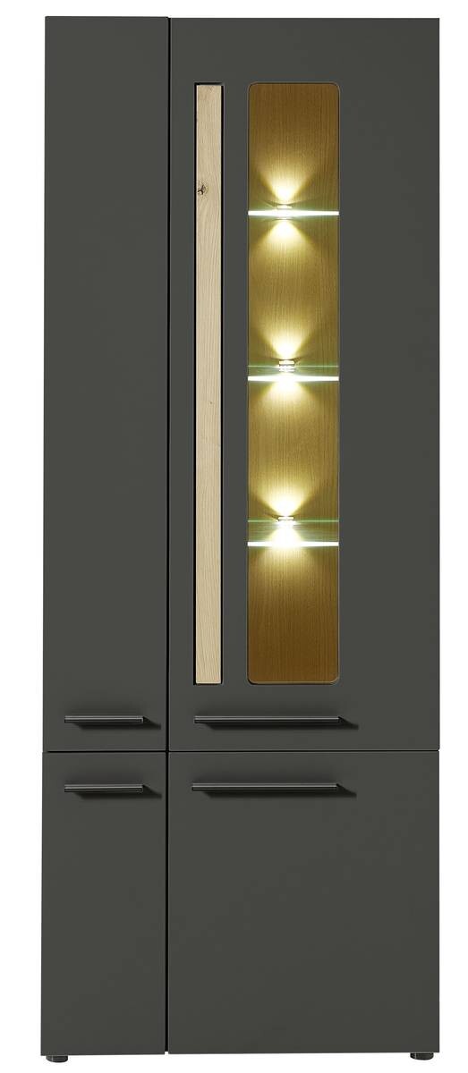 Standvitrine Loft Two Eiche Artisan Nachbildung Graphit Lacklaminat supermatt B/H/T: ca. 76x201x37 cm