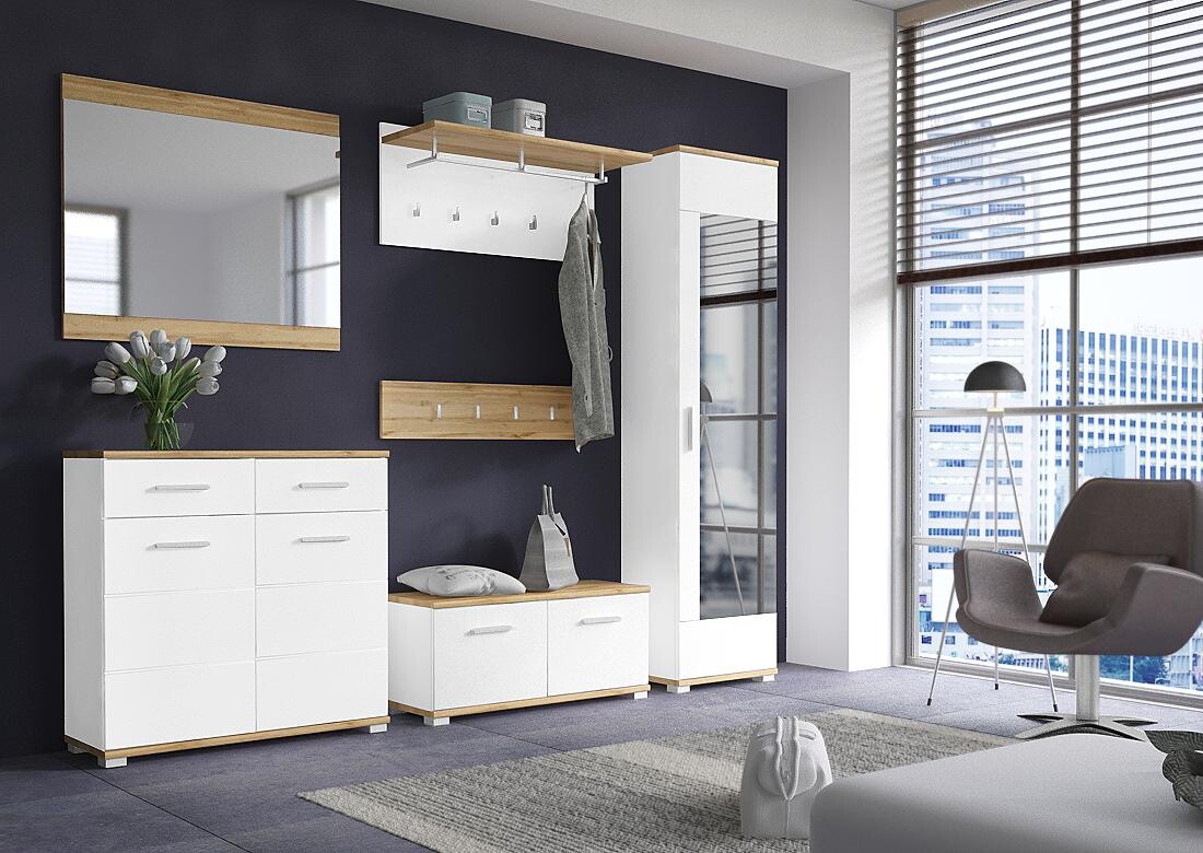 Schuhkommode Hola Eiche Wotan Nachbildung weiß Hochglanz B/H/T: ca. 90x88x34 cm