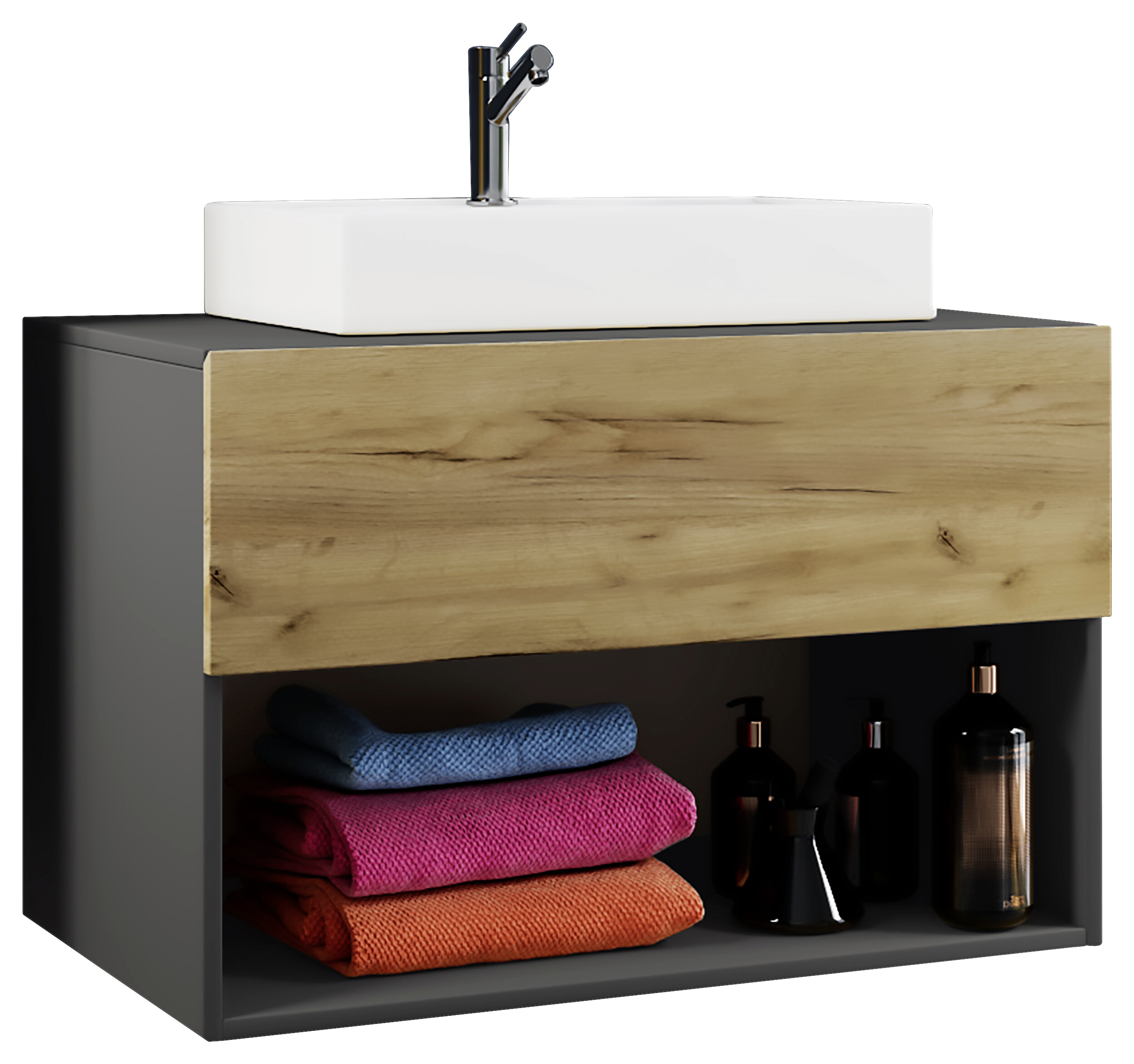 Badblock 2tlg-Lendas weiß Eiche Honig Nachbildung anthrazit B/H/T: ca. 80x52x52 cm