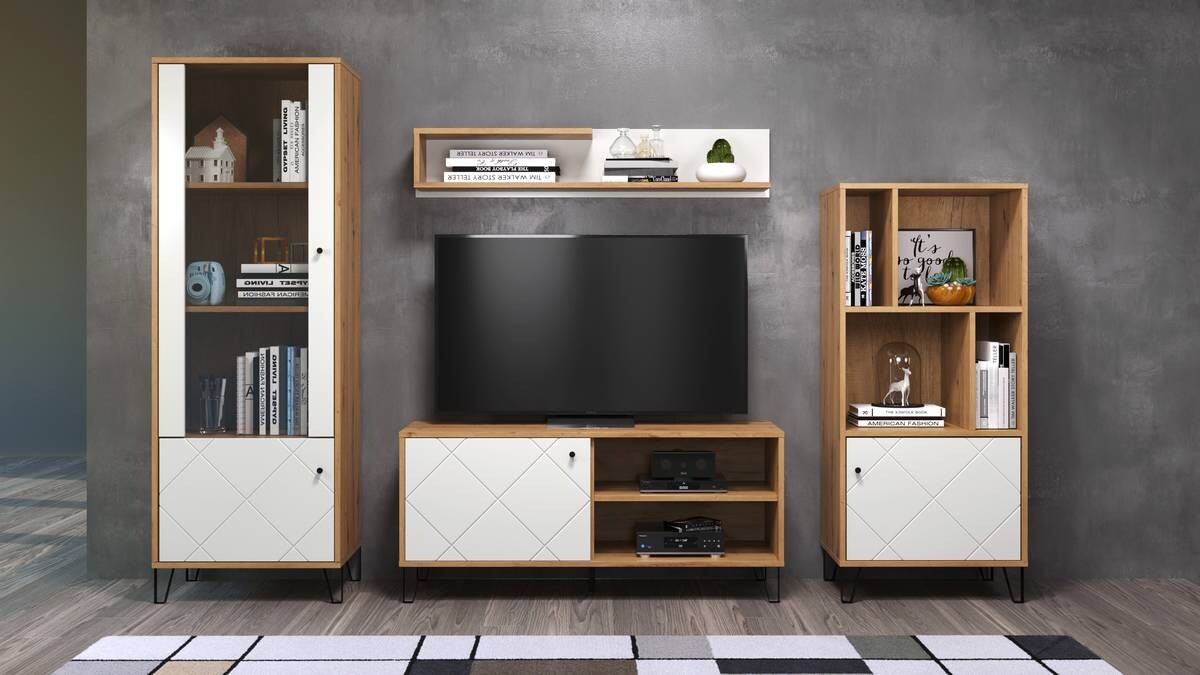 Vitrine Touch weiß matt Eiche Artisan Nachbildung B/H/T: ca. 63x172x40 cm