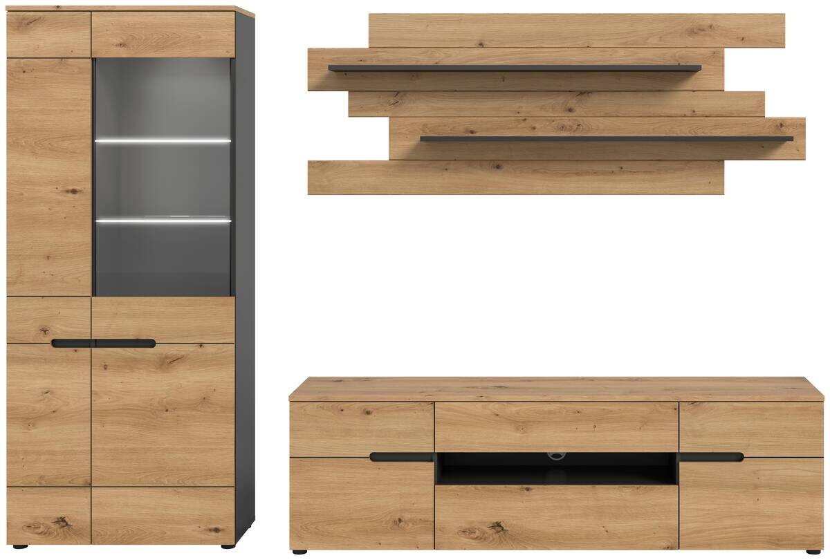 Wohnwand Canu basaltgrau Nachbildung Artisan Oak Nachbildung B/H/T: ca. 280x190x44 cm