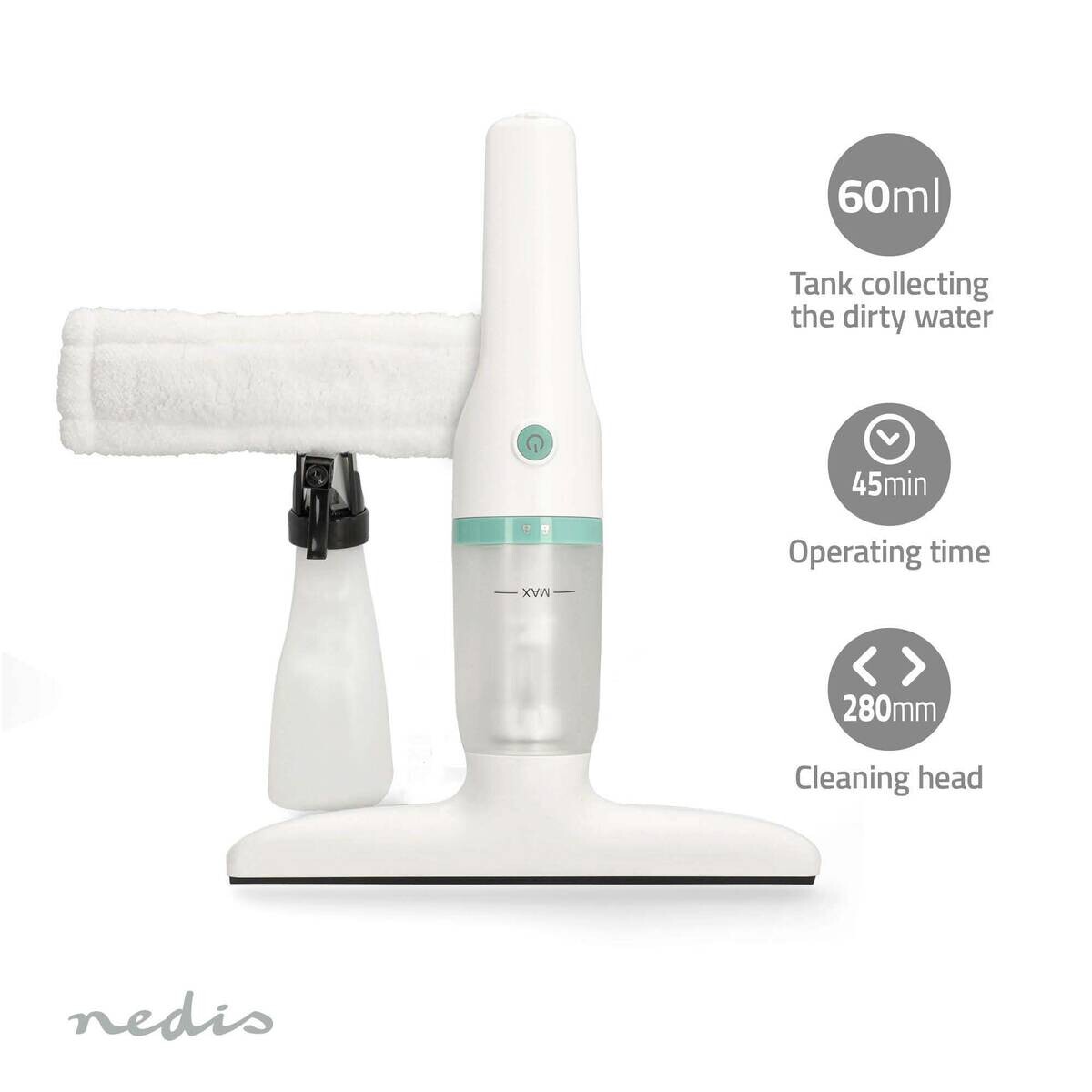 Nedis Akku-Fenstersauger grün weiß Kunststoff B/H/L: ca. 8,7x30,9x22,5 cm