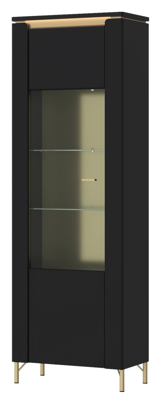 Vitrine Norica schwarz matt gold Optik B/H/T: ca. 66x201x40 cm