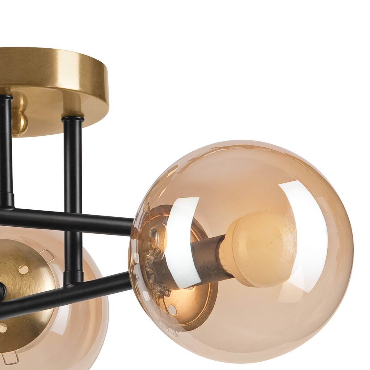 Lamkur Pendelleuchte Malena schwarz gold Glas Holz Kunststoff H/L: ca. 19x39 cm E27 3 Brennstellen