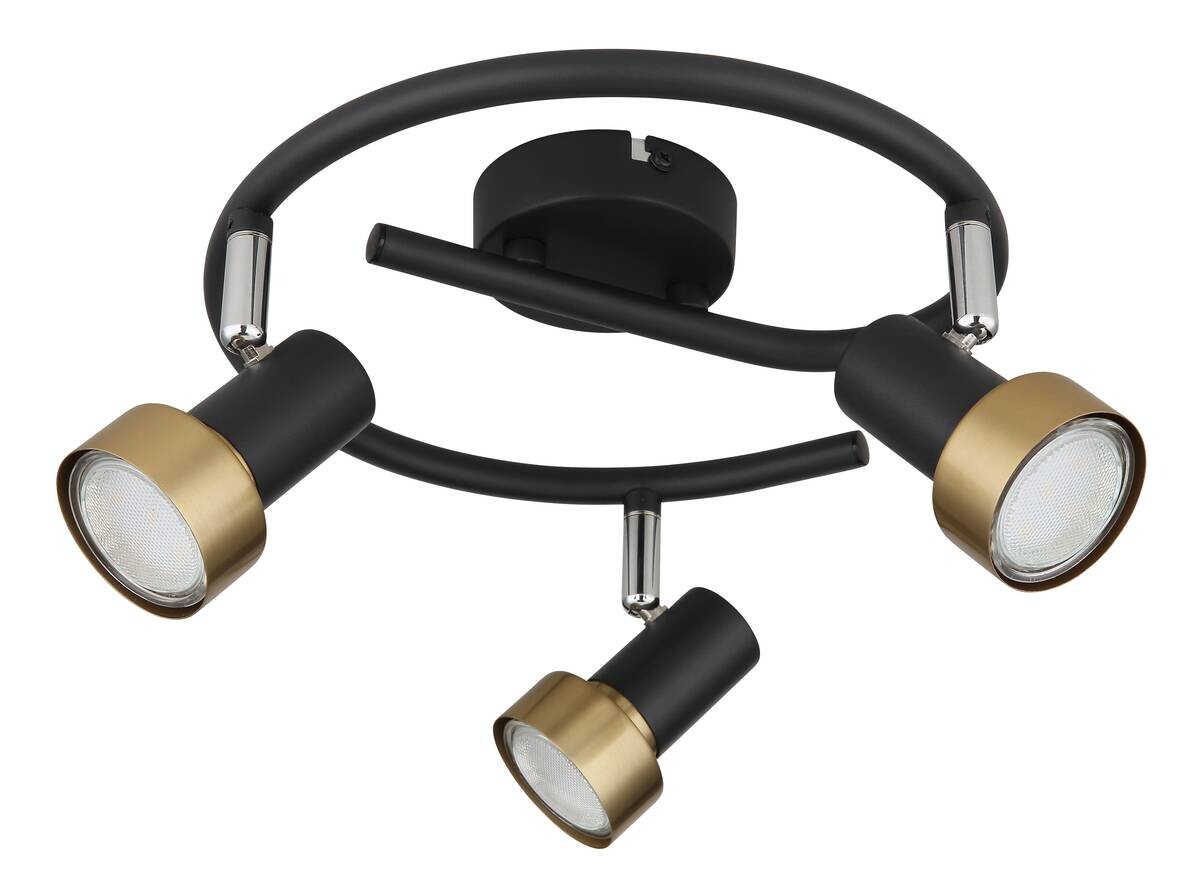 GLOBO Spot mattschwarz Chrom altgold Metall H/D: ca. 13,3x25 cm GU10 3 Brennstellen