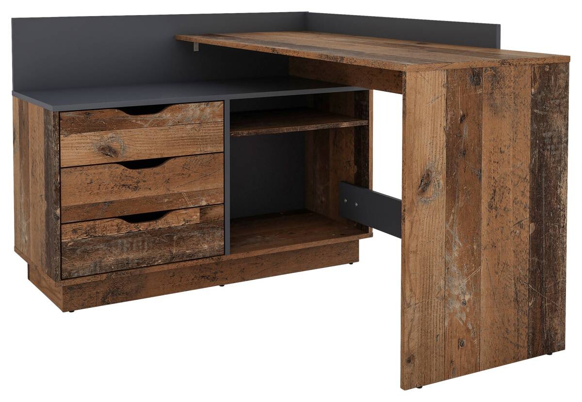 Winkelschreibtisch BELFAST anthrazit Eiche Old Wood Nachbildung B/H/T: ca. 129x83,5x105 cm
