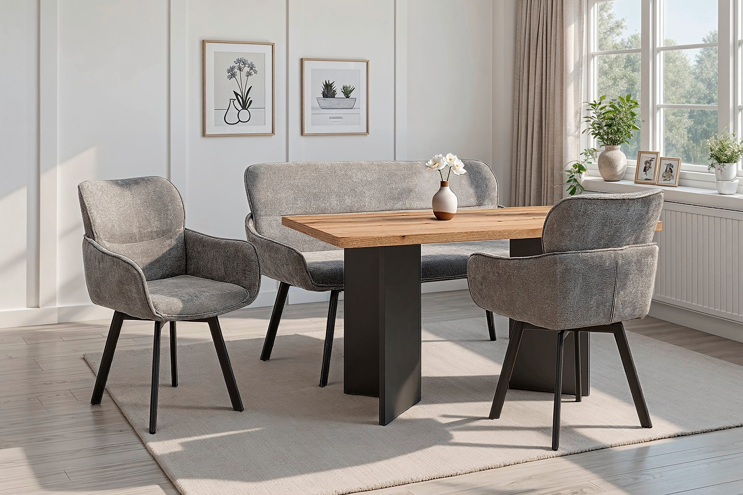 Sitzbank RICO schwarz grau Stoff Metall B/H/T: ca. 140x90x62 cm Sitzbank RICO schwarz grau Stoff Metall B/H/T: ca. 140x90x62 cm