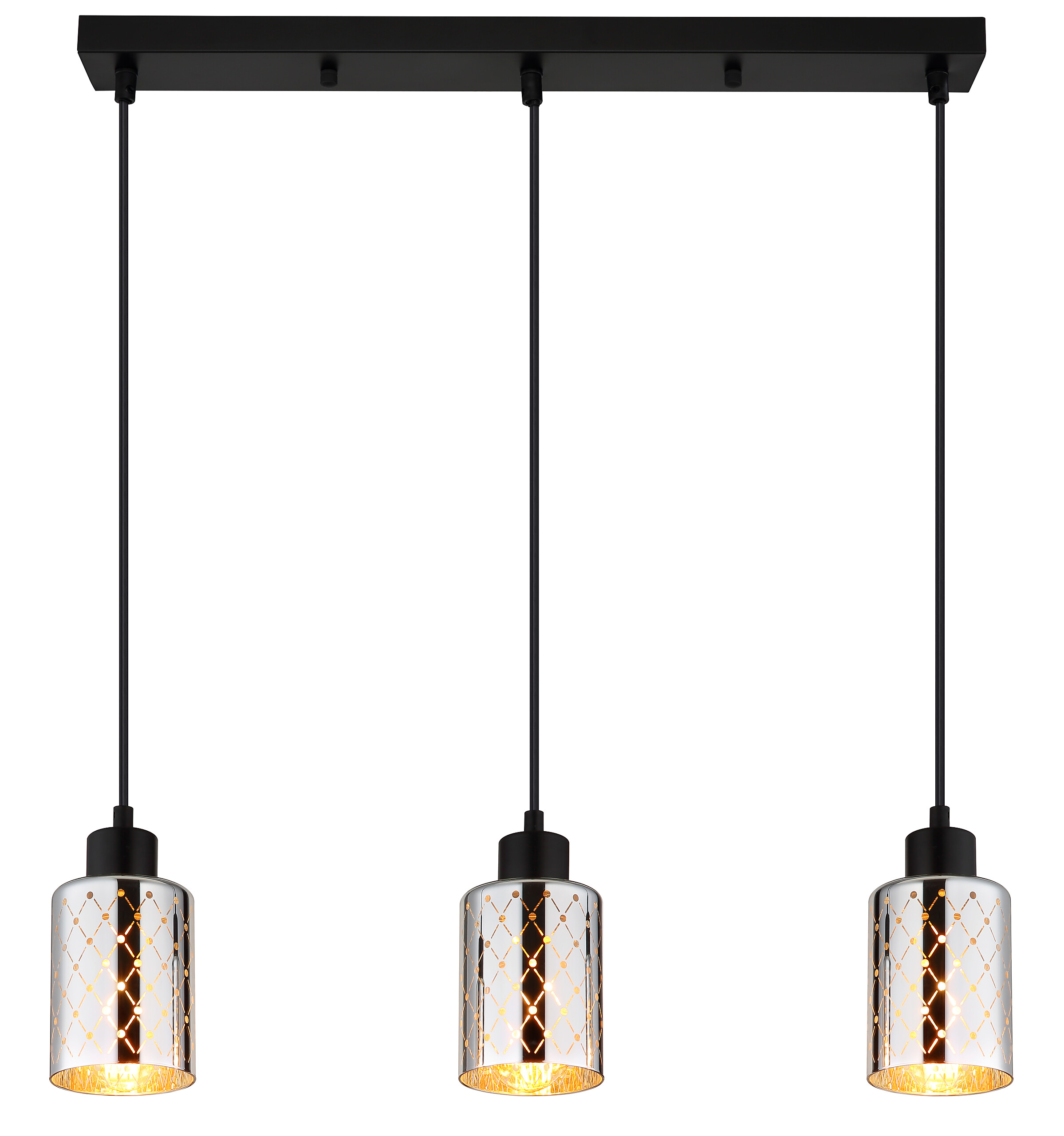 GLOBO Hängeleuchte mattschwarz klar Chrom PVC Glas Metall B/H/L: ca. 9x120x59 cm E27 3 Brennstellen