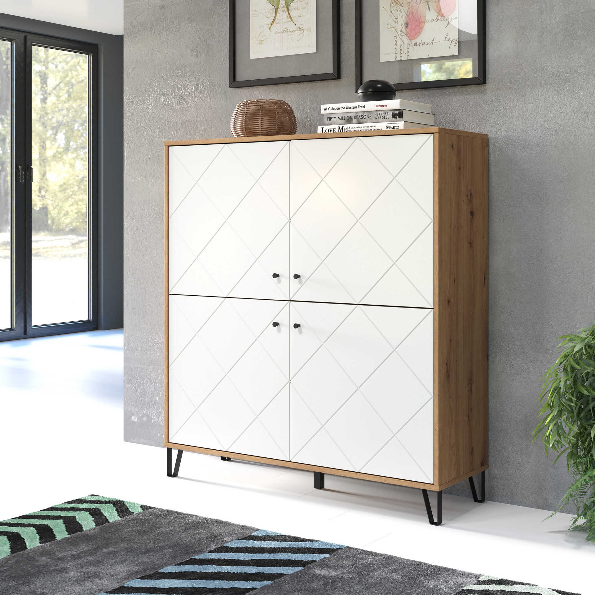 Highboard Touch Eiche Artisan Nachbildung weiß matt B/H/T: ca. 123x136x40 cm
