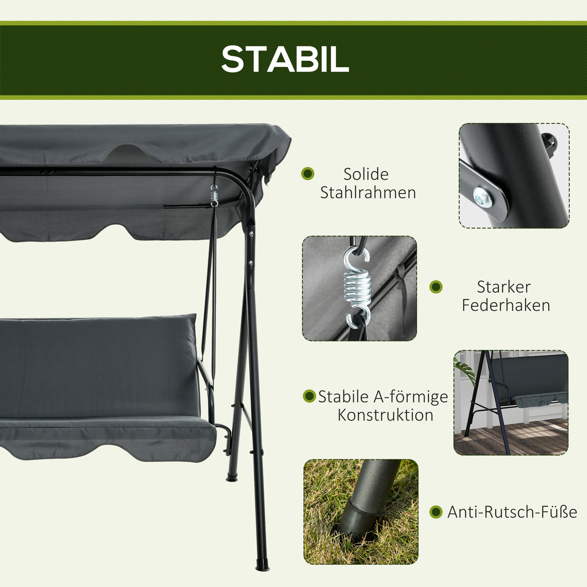 Outsunny Hollywoodschaukel grau Polyester B/H/L: ca. 110x153x172 cm