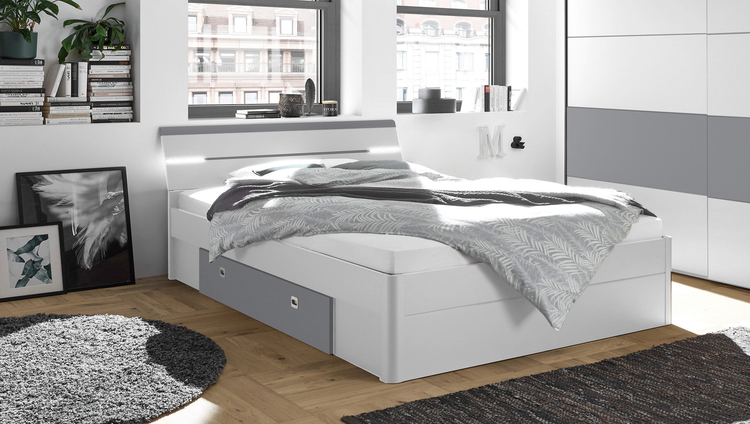 Bettanlage Mars weiß Arktisgrau B/H/T: ca. 185x97x205 cm Liegefläche B/L: ca. 180x200 cm