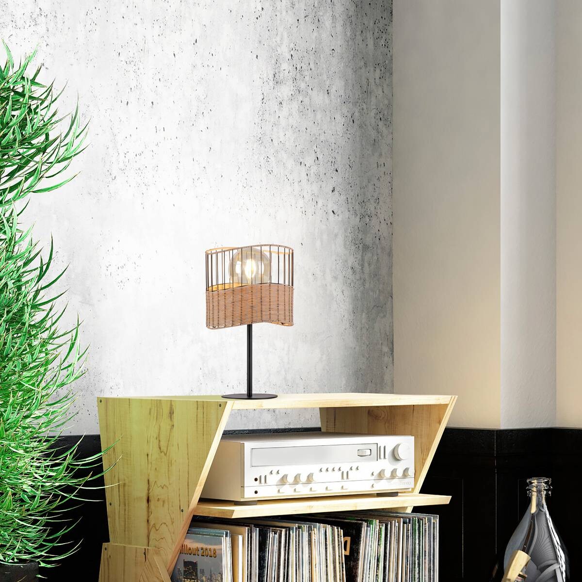 Just Light Tischleuchte REED 11150-79 schwarz natur Metall Holz H/D: ca. 42x25 cm E27 1 Brennstellen