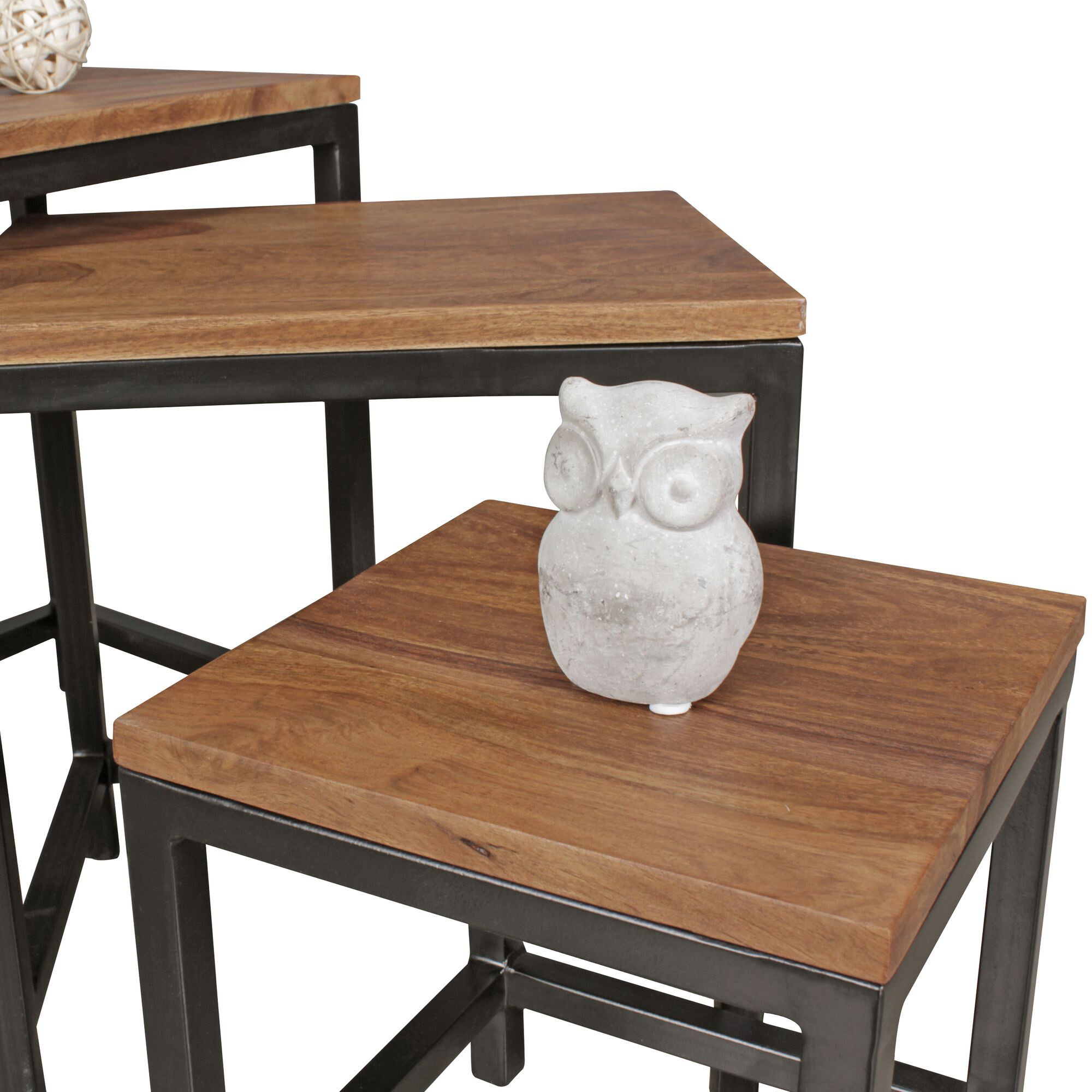 Beistelltisch 3er-Set natur schwarz pulverbeschichtet Echtholz Metall