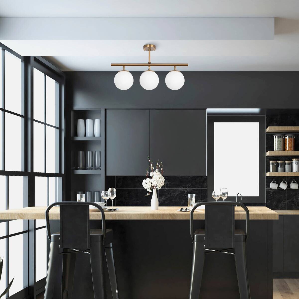 Opviq Deckenleuchte Atmaca bronze Glas Metall B/H/T/L/D: ca. 15x37x15x60x15 cm E14 3 Brennstellen