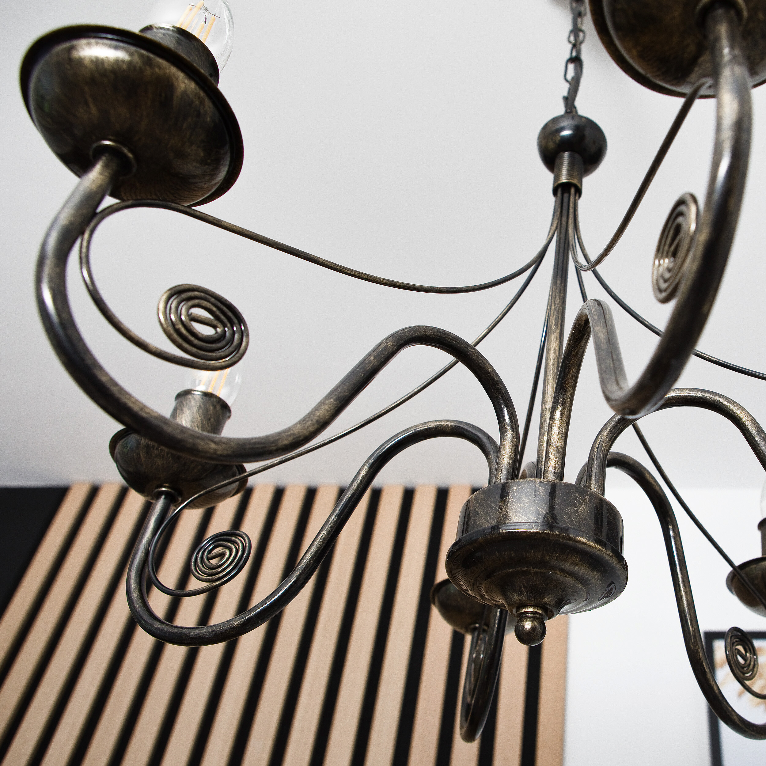 Lamkur Kronleuchter Donato schwarz Stahl B/H/L: ca. 57x72x57 cm E14 6 Brennstellen