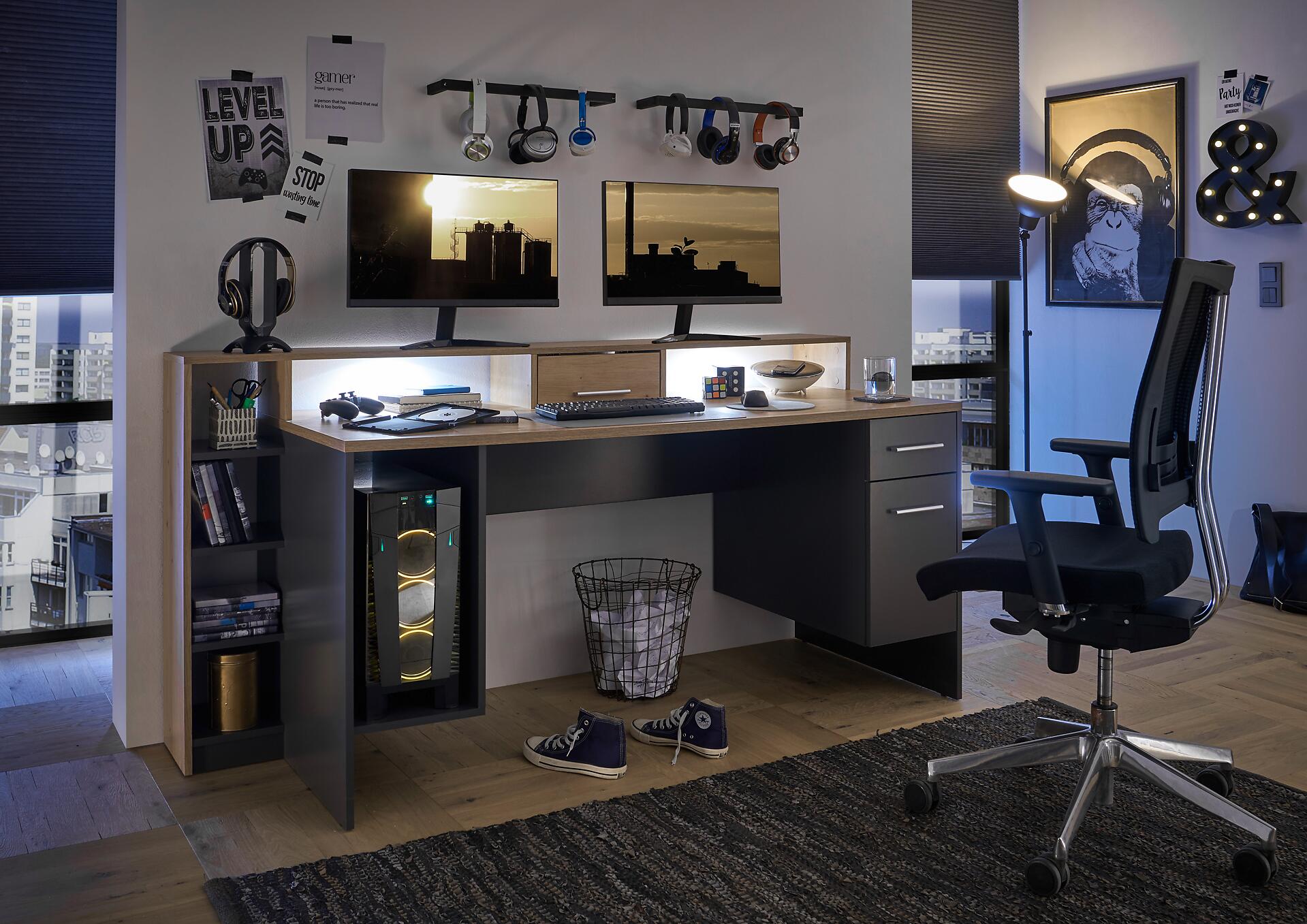 Schreibtisch Highscore grau Eiche Artisan Nachbildung B/H/T: ca. 182x92x70 cm