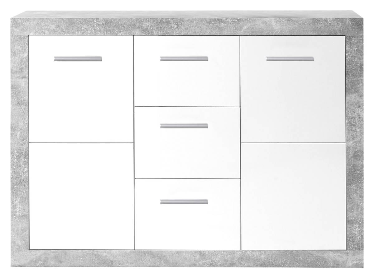 Sideboard Stone Beton Optik weiß glänzend B/H/T: ca. 147x89x37 cm