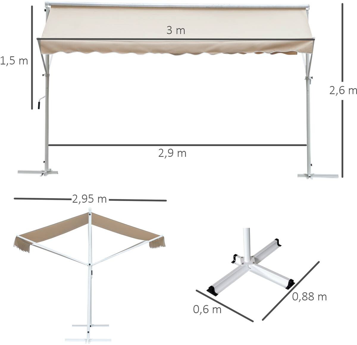 Outsunny Standmarkise creme Polyester-Mischgewebe B/H/L: ca. 294x250x295 cm