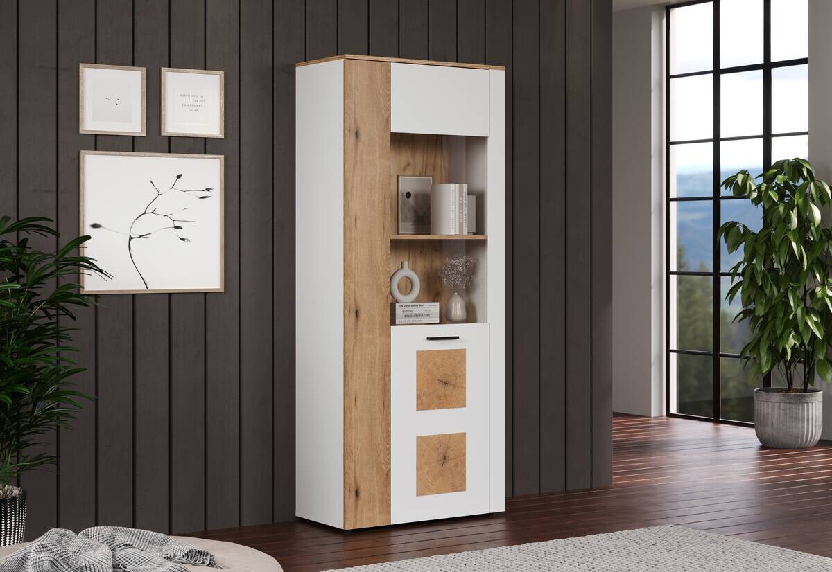 Vitrine Vitoria weiß Eiche Evoke Coast Nachbildung B/H/T: ca. 80x195x42 cm
