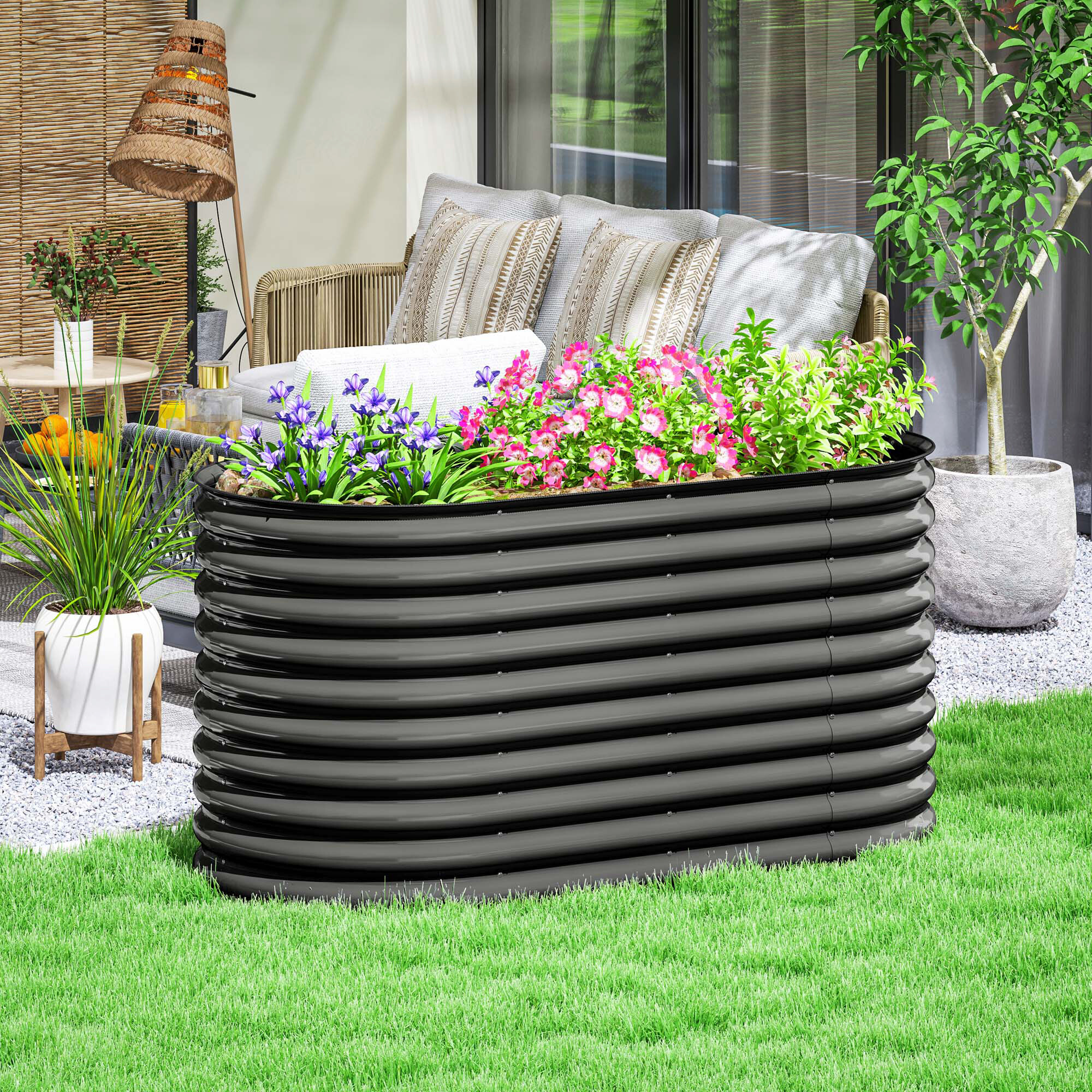 Outsunny Hochbeet dunkelgrau Stahl B/H/L: ca. 80x80x160 cm