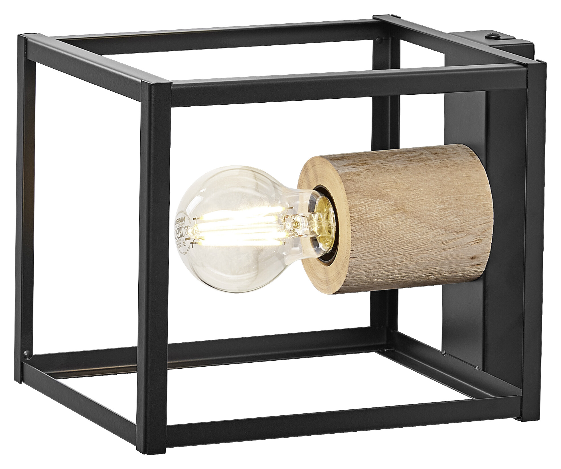 LEDVANCE Wandleuchte Nairobi 759145 schwarz Metall Holz B/H/L: ca. 22,7x17x17 cm E27 1 Brennstellen