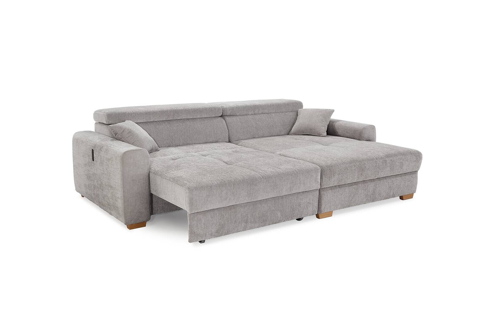 Ecksofa mit elektrischer XXL Sitztiefenverstellung hellgrau Flachgewebe B/H/T: ca. 277x109x187 cm