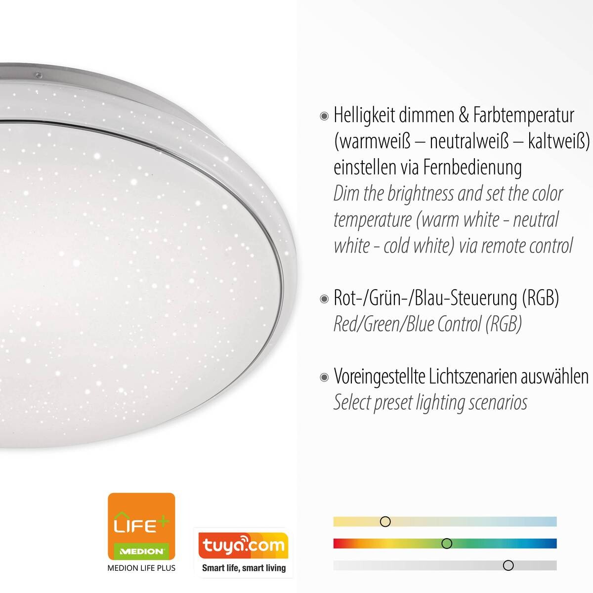 Just Light Smarte LED-Deckenleuchte JUPI 14743-16 weiß Kunststoff H/D: ca. 11x44 cm 1 Brennstellen