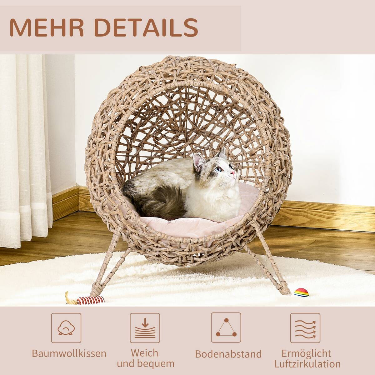 PawHut Katzenkorb natur Rattan B/H/L: ca. 52x58x52 cm
