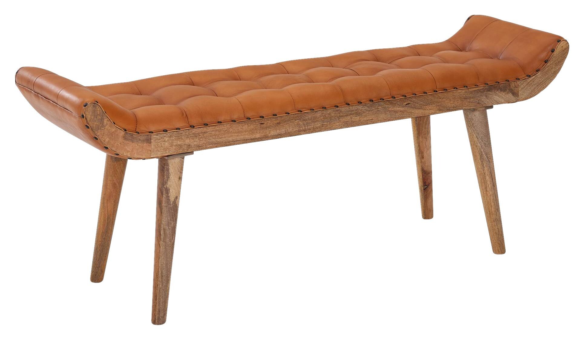 Wohnling Sitzbank braun natur Leder Echtholz B/H/T: ca. 125x50x38 cm