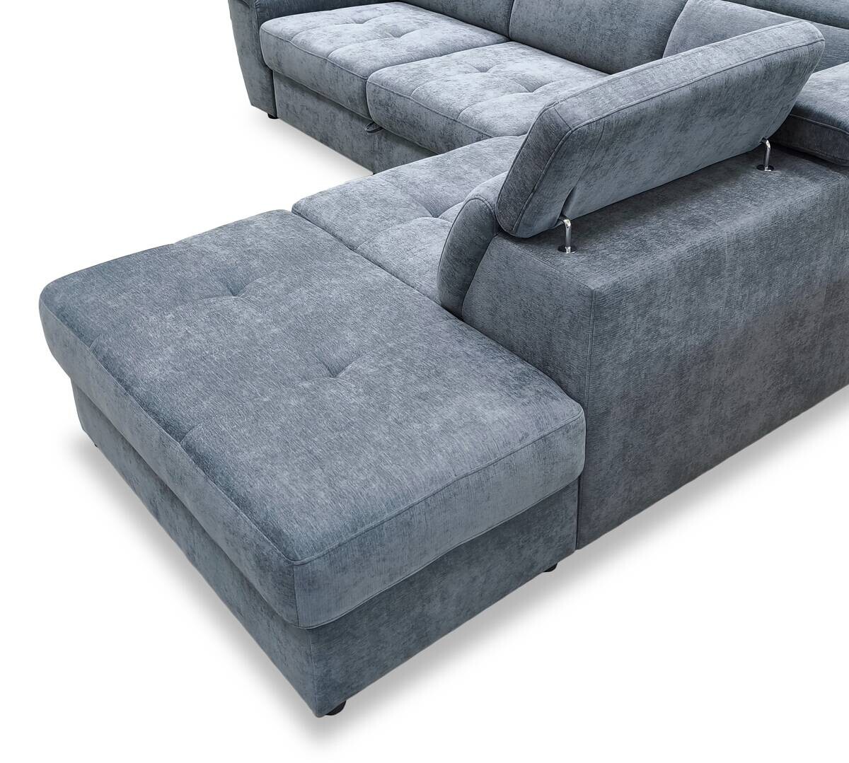 Ecksofa mit Bettfunktion und Bettkasten blaugrau Flachgewebe B/H/T: ca. 267x75x238 cm