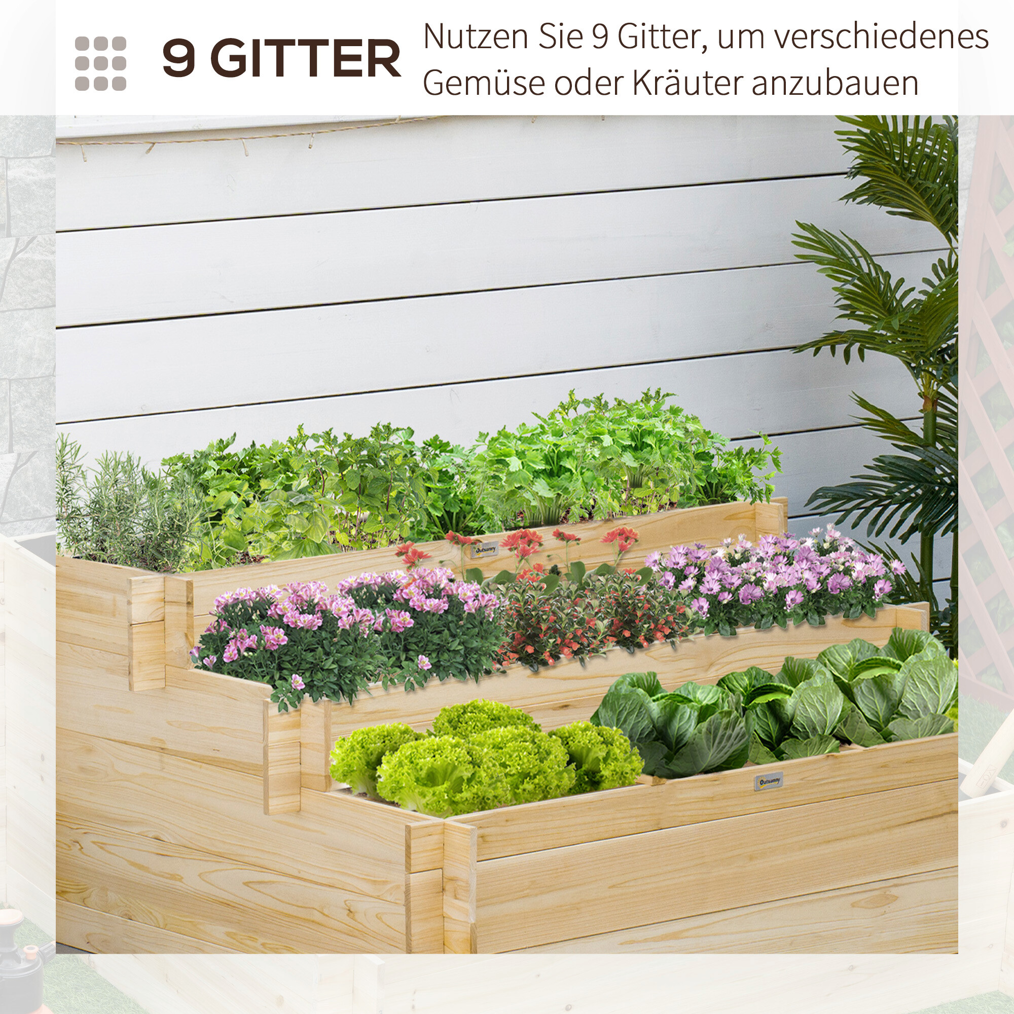 Outsunny Hochbeet natur Holz B/H/L: ca. 100x54x117 cm