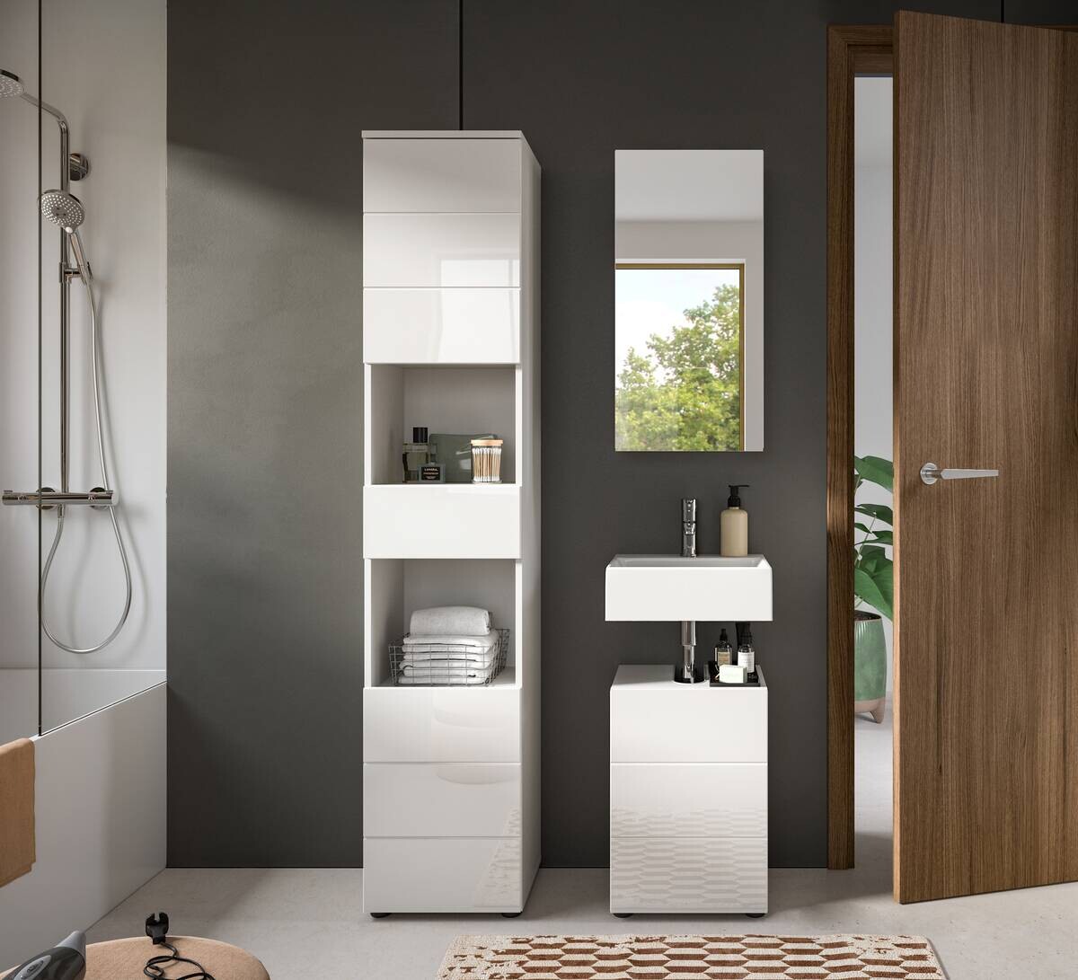 Badezimmer-Set VIRA weiß weiß Hochglanz B/H/T: ca. 91x190x34 cm