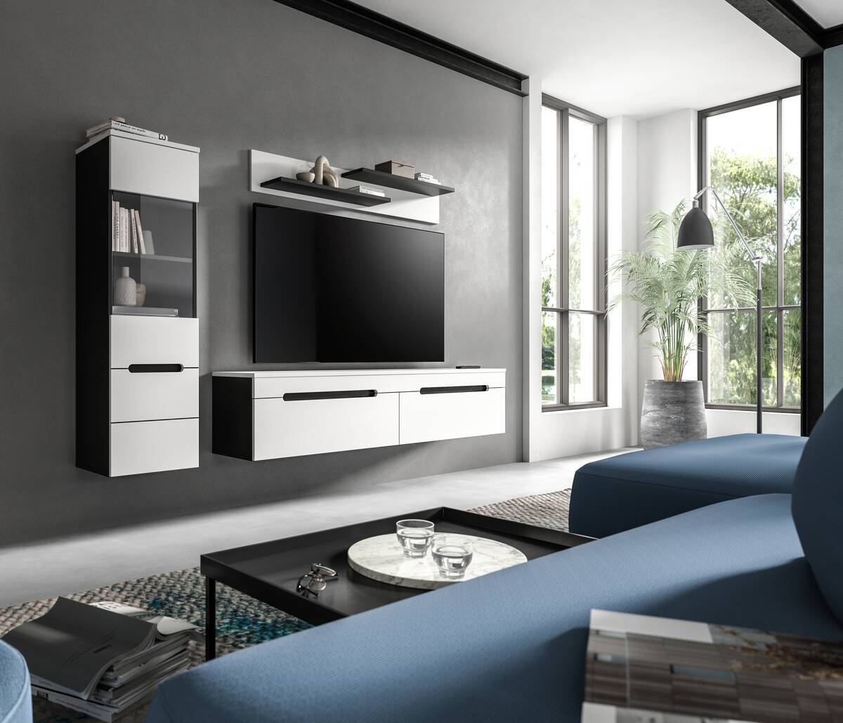 Wohnwand Canu basaltgrau weiß B/H/T: ca. 221x141x33 cm