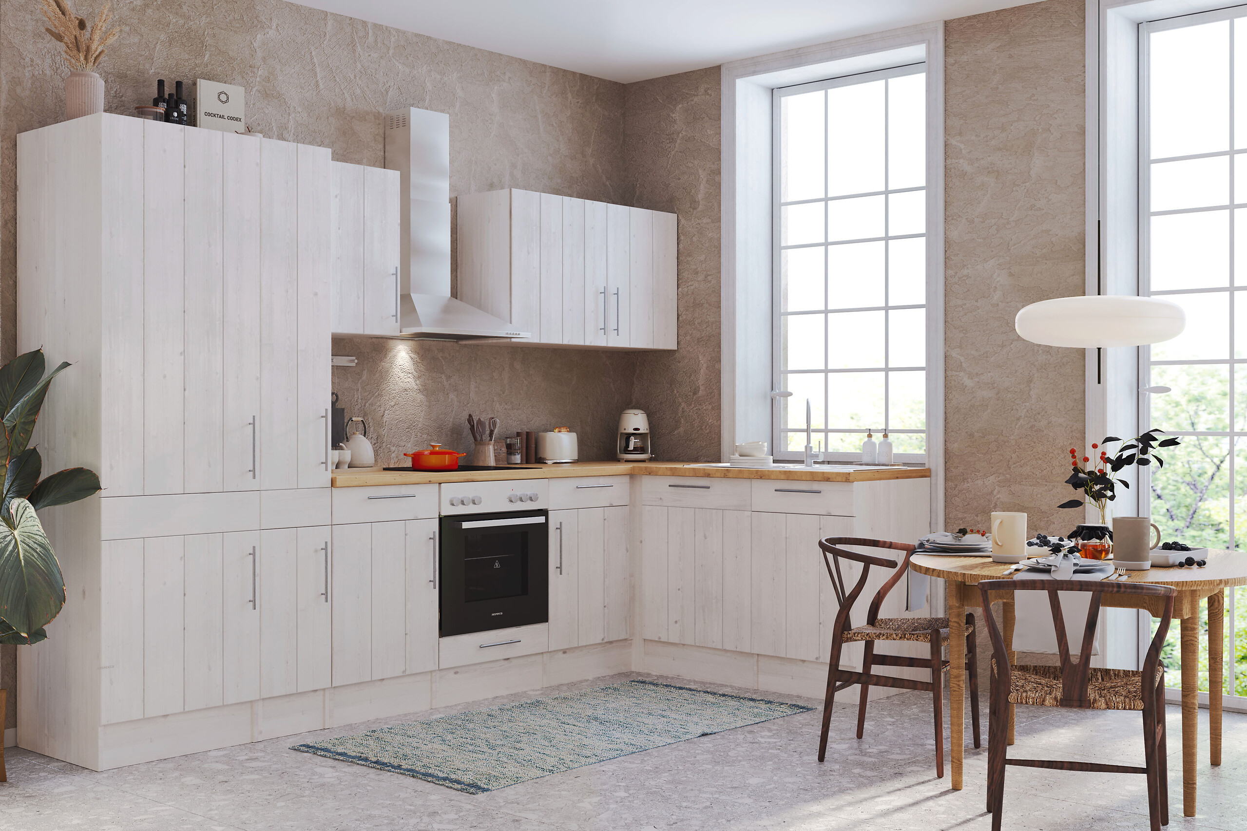 Respekta Winkelküche BERPL310LHWC weiß Lärche Nachbildung B/H/T: ca. 310x211x172 cm