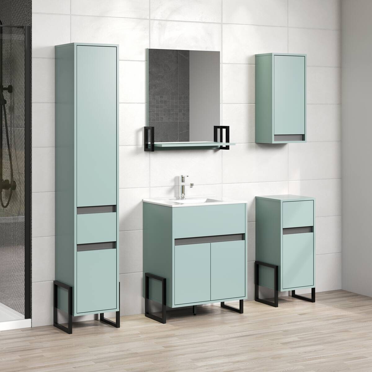 Wandspiegel Matix blau matt B/H/T: ca. 64x74x24 cm