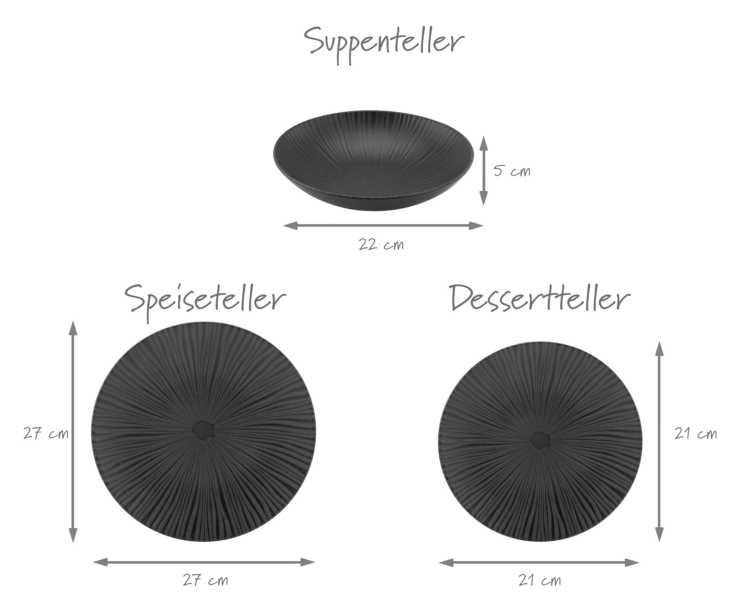 CreaTable Tafelservice Vesuvio schwarz Steinzeug 12 tlg.
