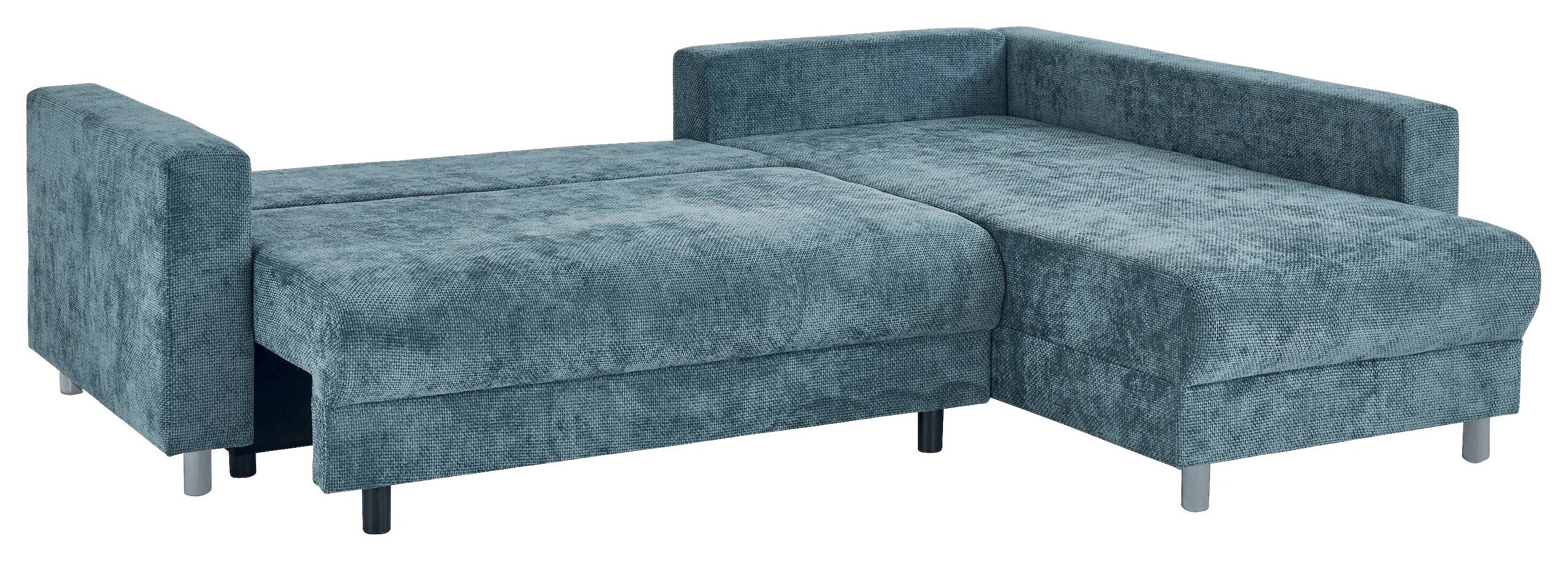 Ecksofa mit Bettfunktion und Bettkasten dunkelblau Microfaser B/H/T: ca. 252x89x195 cm