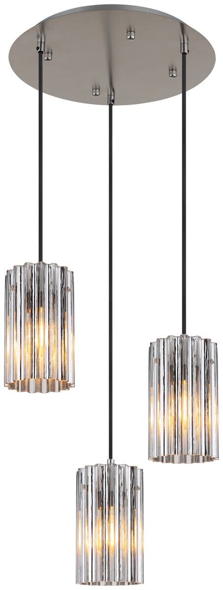 GLOBO Pendelleuchte klar nickel matt Glas Metall H/D: ca. 120x38,5 cm E27 3 Brennstellen