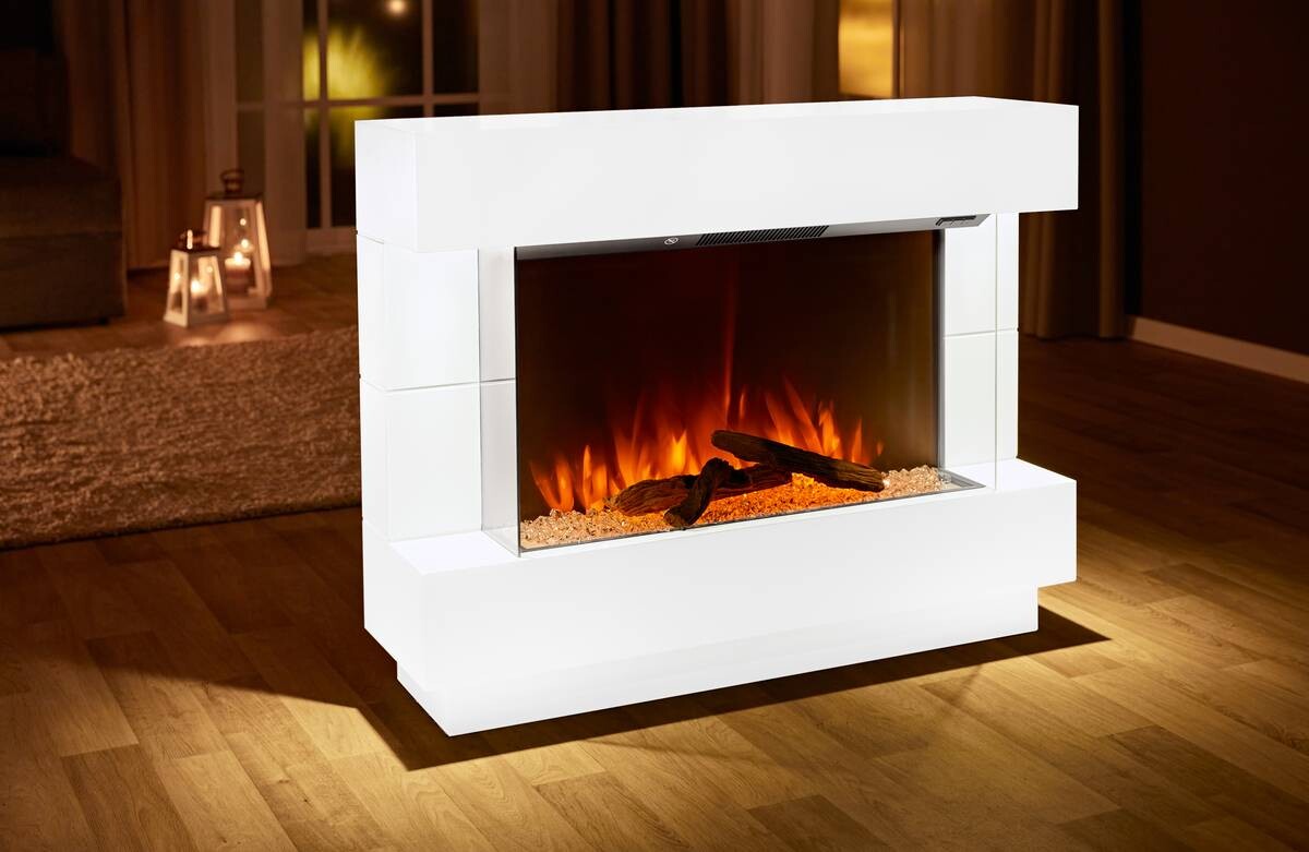 BHP Elektrischer-Kamin B992220 weiß Kunststoff Metall Glas B/H/T: ca. 100x78x27 cm