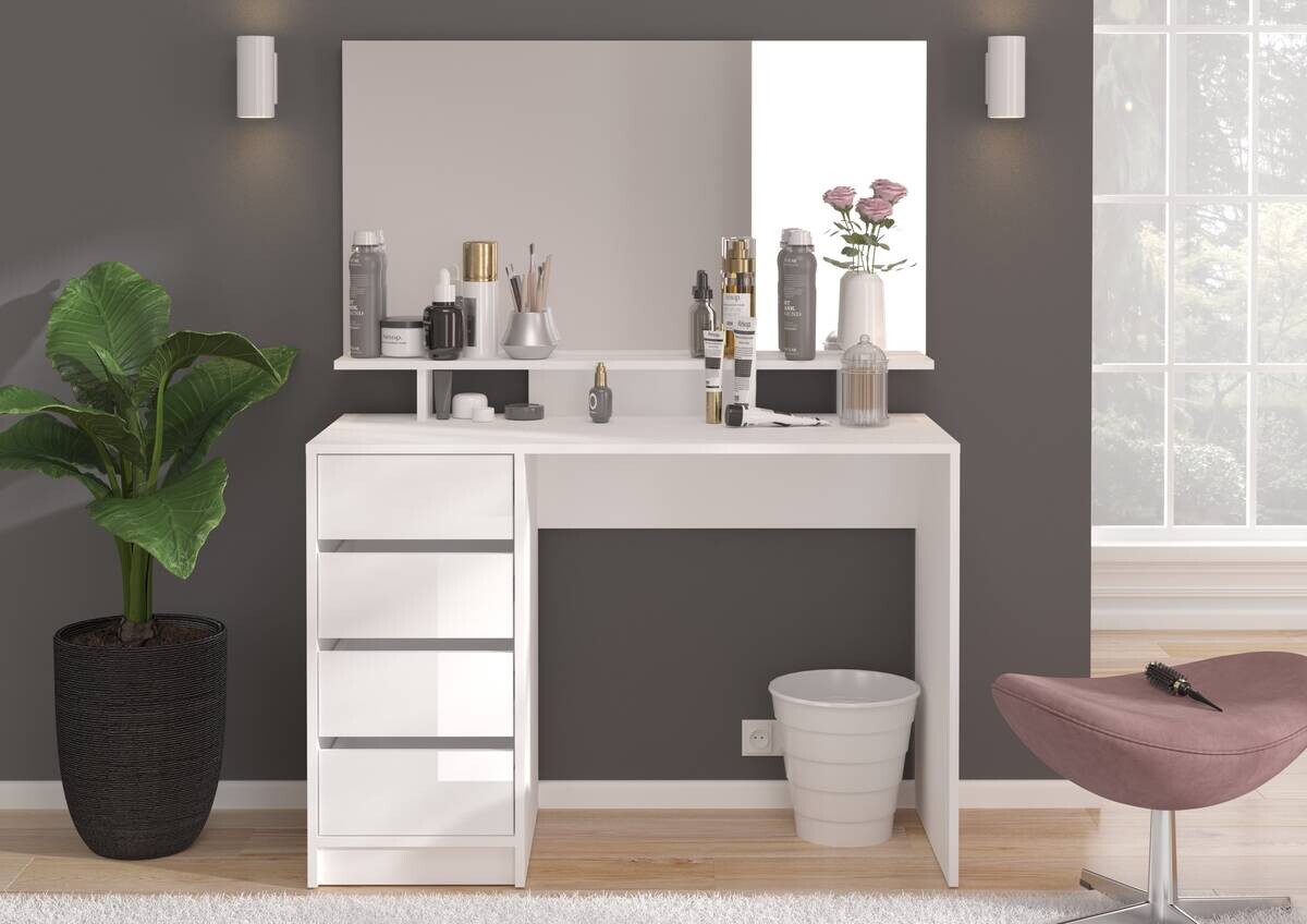 Schminktisch EMMA weiß weiß Hochglanz Spiegel B/H/T: ca. 110x140x48 cm