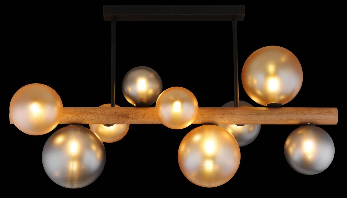 GLOBO LED-Deckenleuchte amber Rauch dunkelbraun Holz Glas Metall B/H/L: ca. 29x45x78 cm 9 Brennstellen