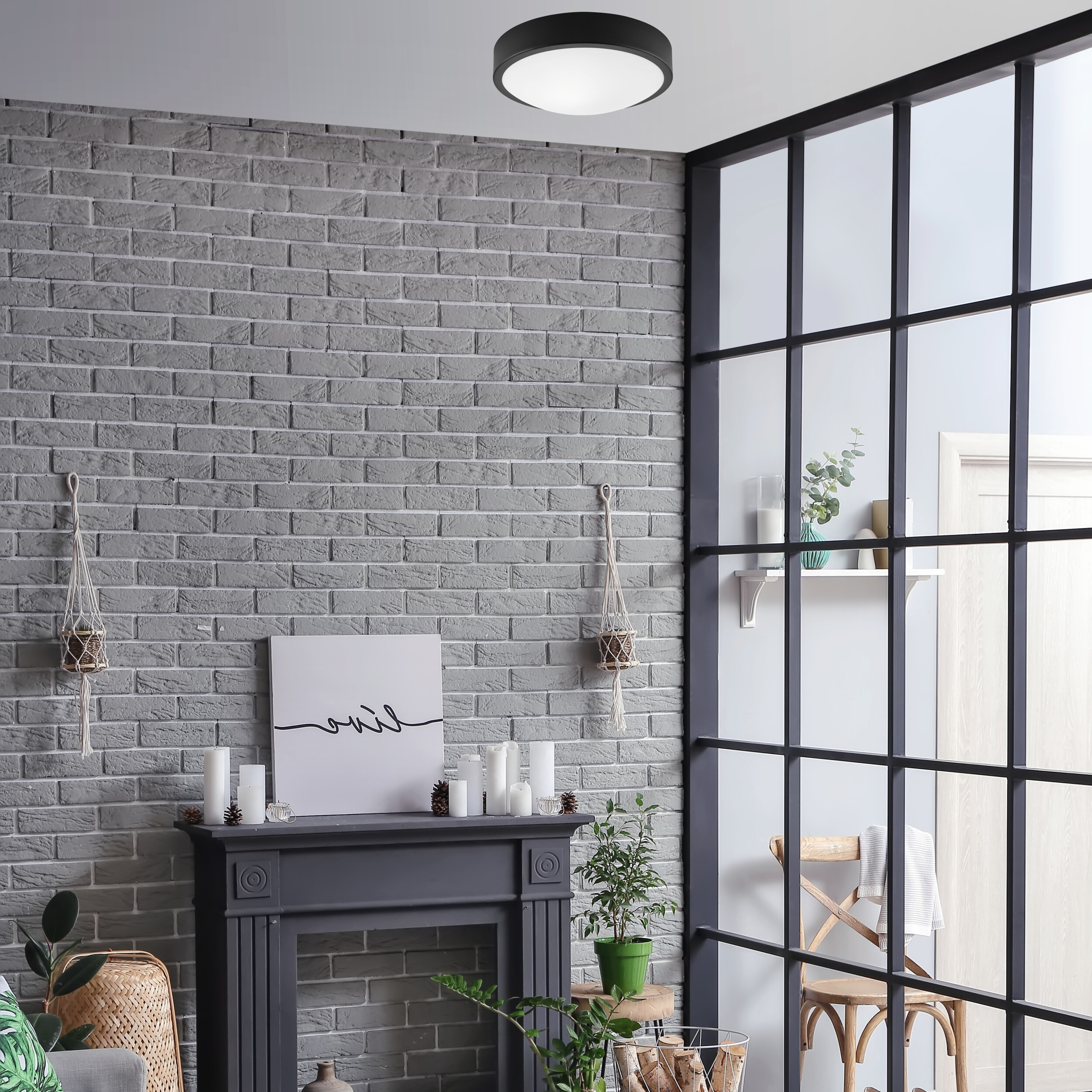 Lamkur Deckenleuchte schwarz Stahl Glas B/H/L: ca. 27x8x27 cm E27 1 Brennstellen