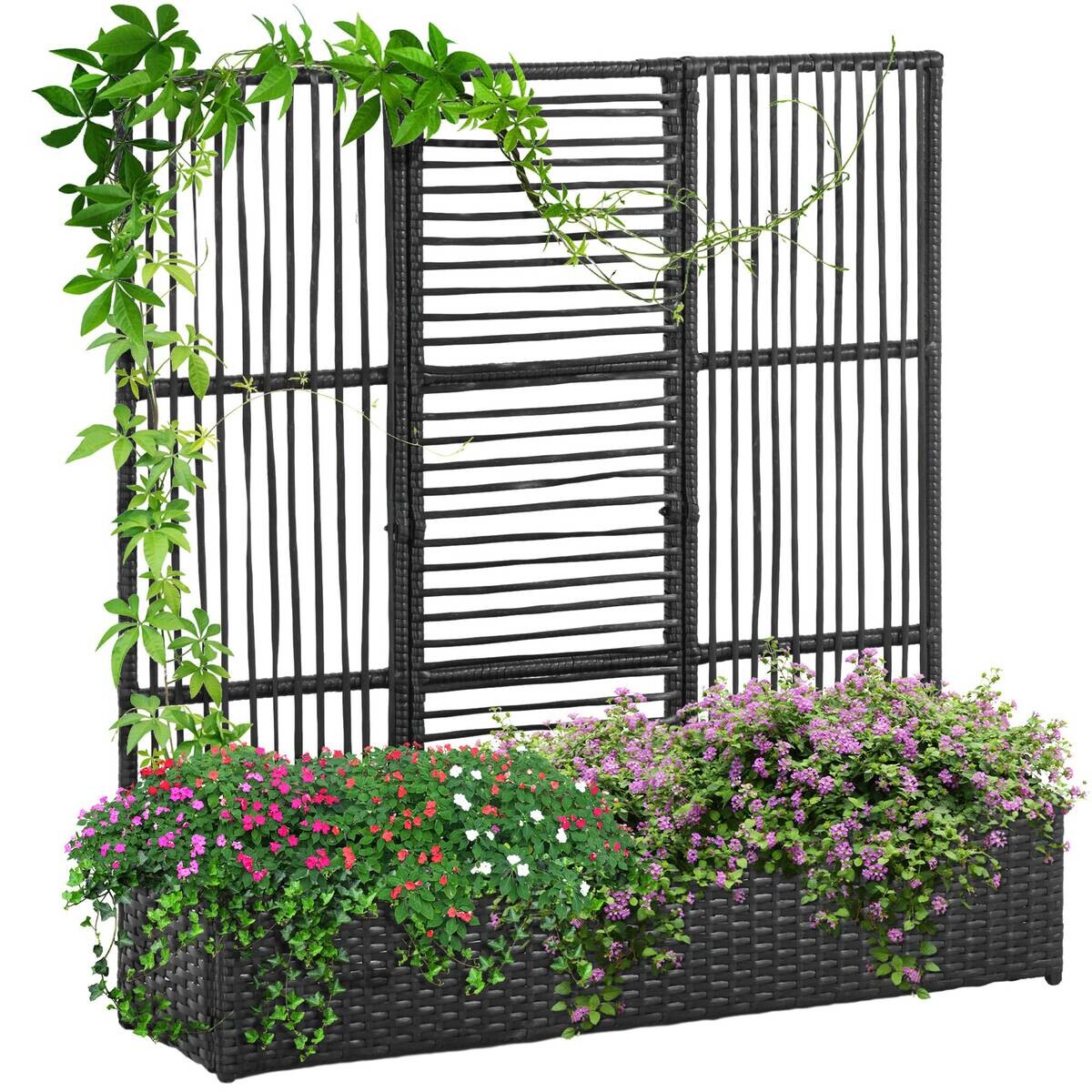Outsunny Blumenkasten schwarz Polyrattan B/H/L: ca. 103x29x103 cm