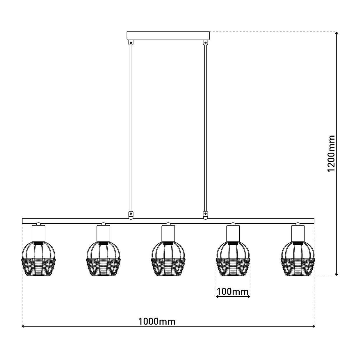 Näve Leuchten Pendelleuchte 7093322 schwarz Rattan Metall B/H/T: ca. 10x120x100 cm E14 5 Brennstellen