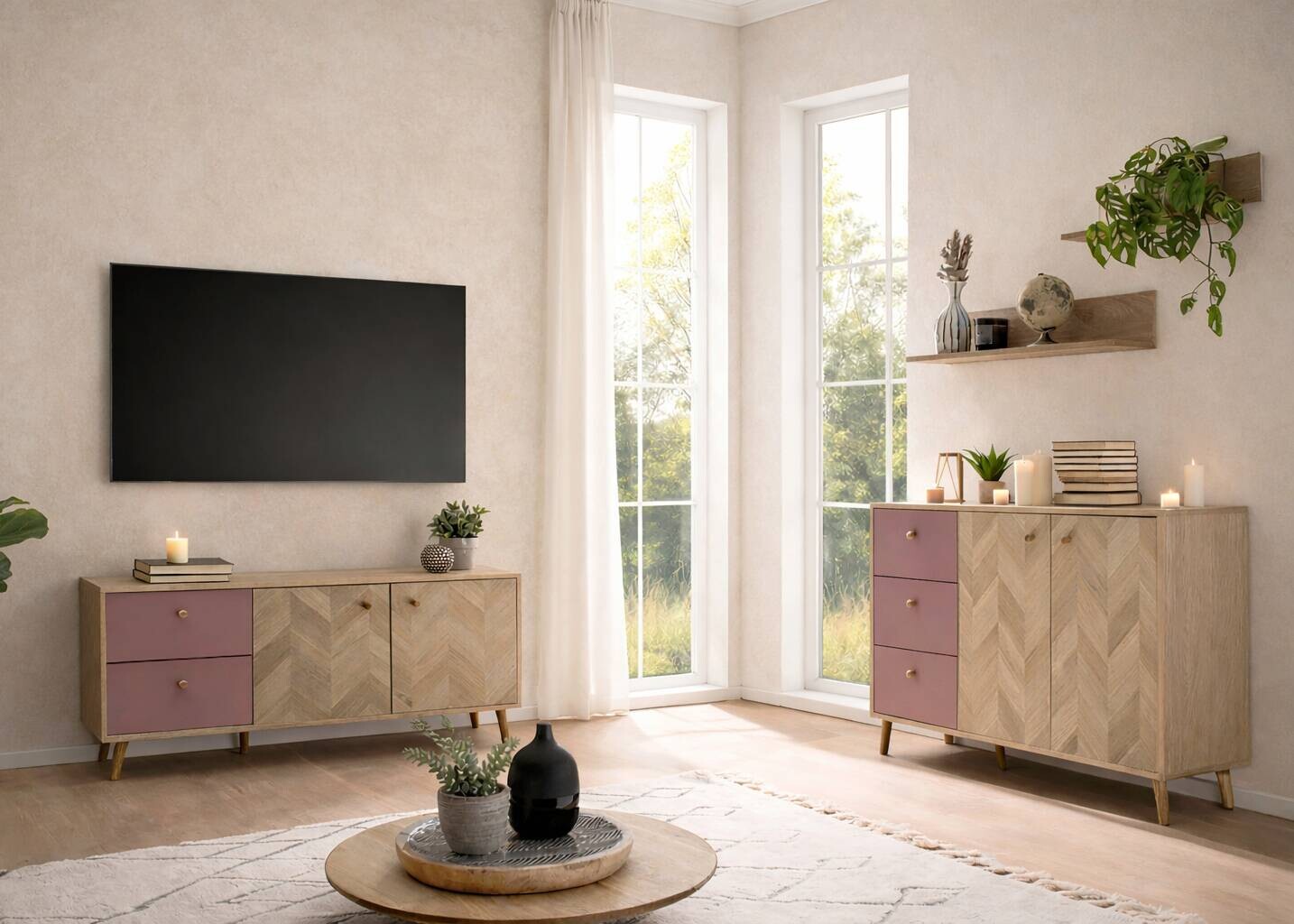 Sideboard Visby Eiche Nachbildung mauve B/H/T: ca. 109x63,9x33,05 cm