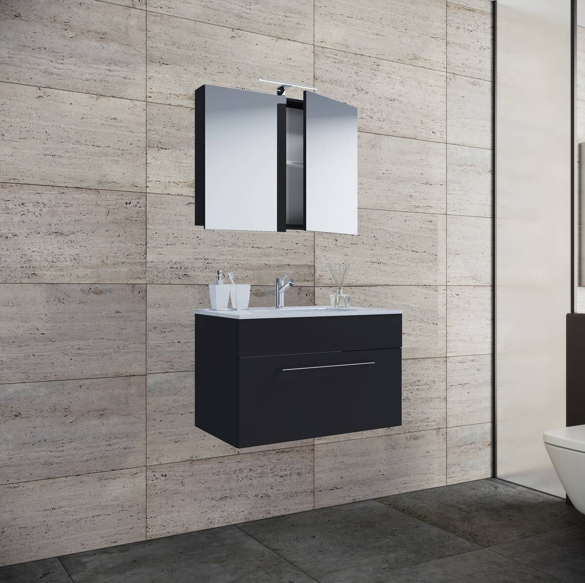 Waschplatz 3tlg-Badinos schwarz B/H/T: ca. 60x50x46 cm