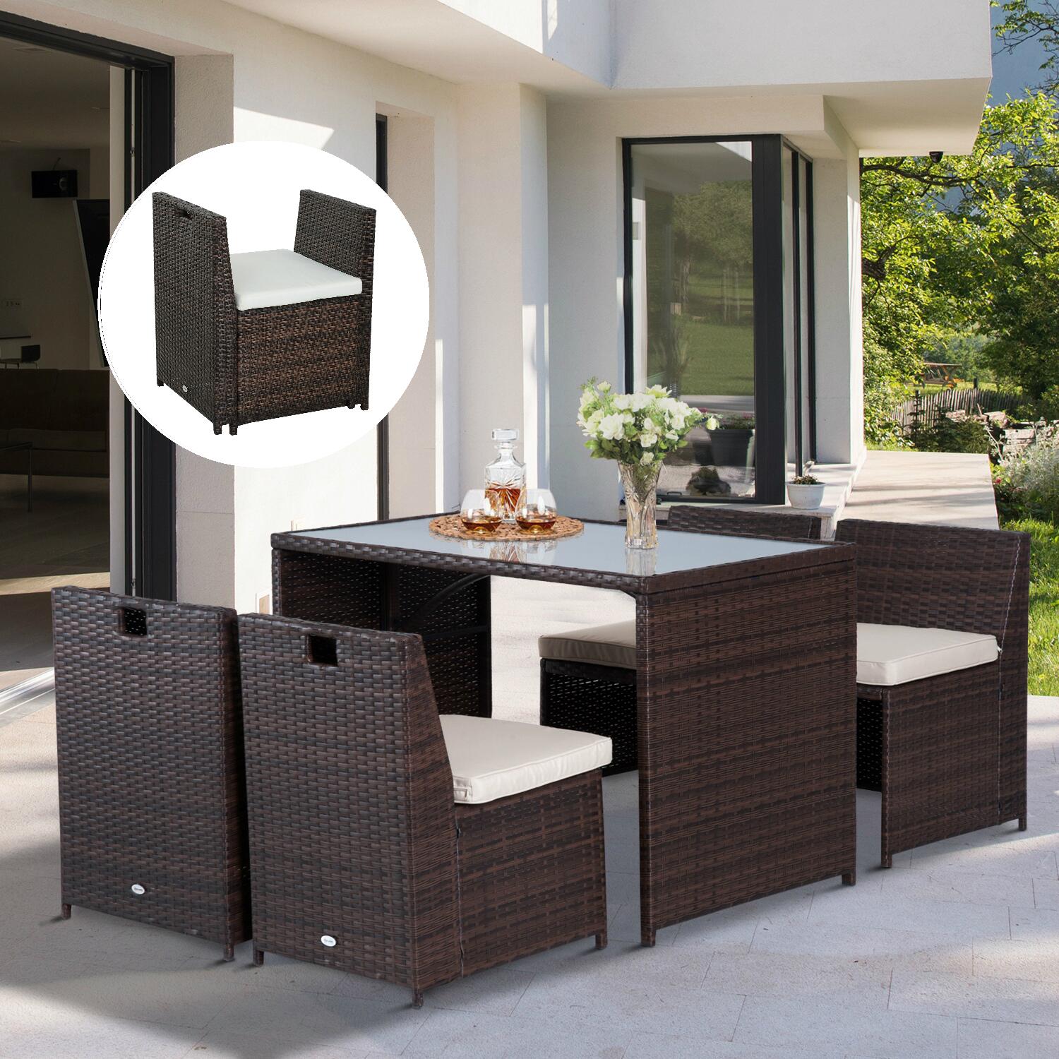 Outsunny Garnitur braun Polyrattan