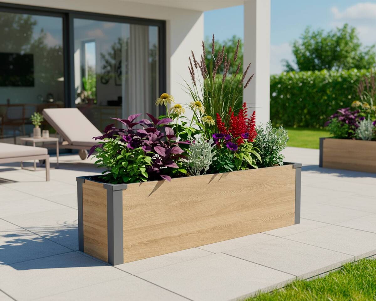 Westmann Pflanzkasten Talus Holzoptik Metall B/H/L: ca. 100x27x25 cm
